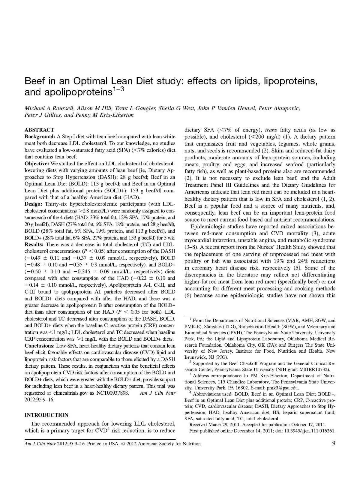 Beef in an Optimal Lean Diet study